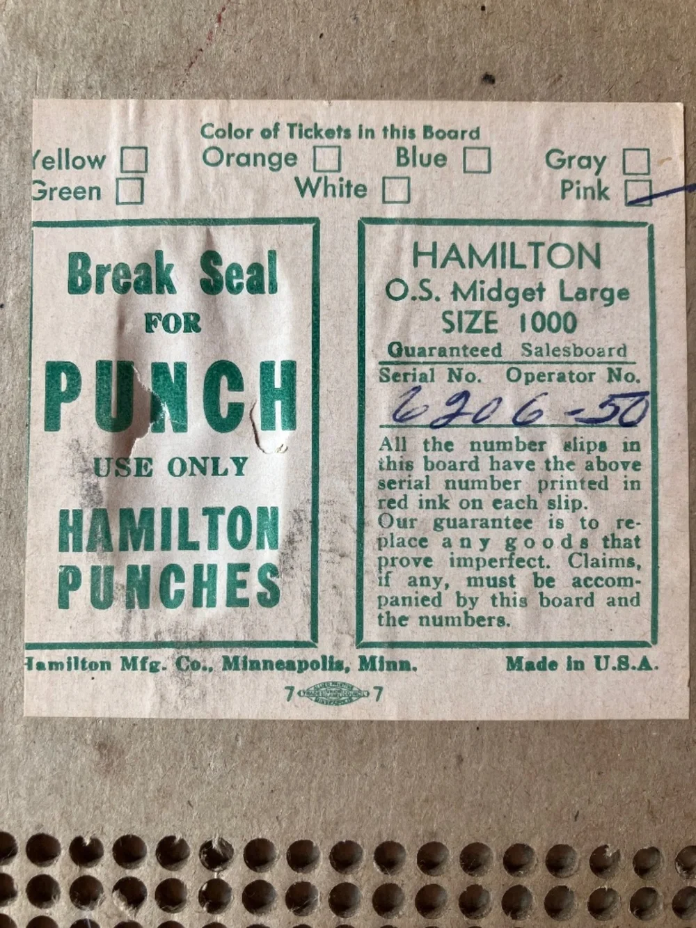 RARE Unused Vintage 30s Pin-up Punchboard Game “Your Choice of Cigarettes” 8 x 1